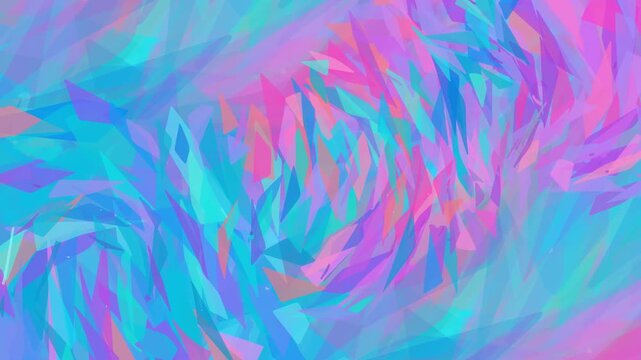 Abstract background with vibrant, faceted geometric shapes. Dynamic iridescent pink, blue, and purple hues create a sparkling, modern texture