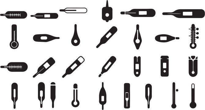 Collection of various medical thermometers for temperature measurement.