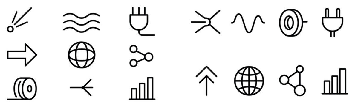 Symbol icons with arrow globe plug outline