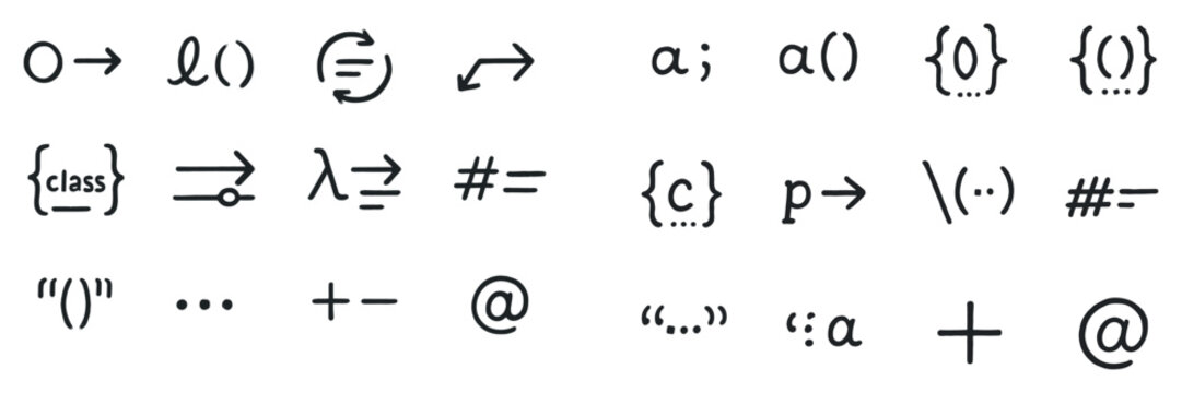 Coding icons with arrow bracket lambda minimal