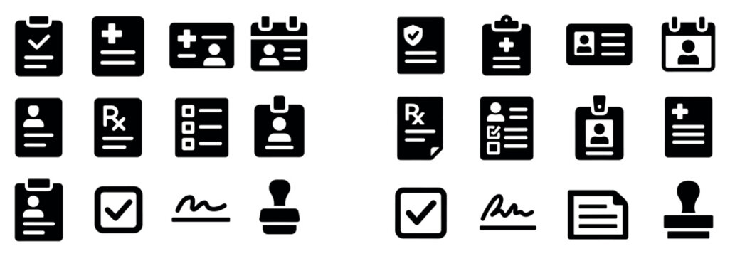 Medical icons with clipboard form stamp flat