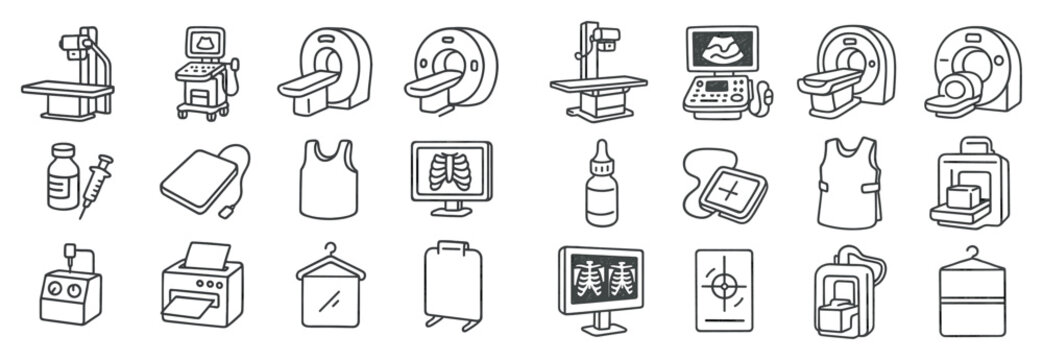 Medical icons with mri scanner xray syringe line
