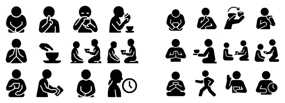 Meditation icons with cup bowl minimalist solid