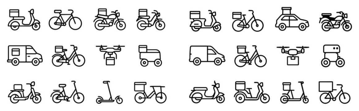 Delivery icons with scooter bicycle drone minimal