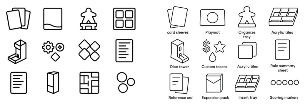Tabletop icons with tile token dice outline