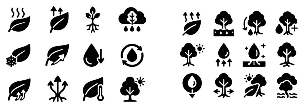 Nature icons with leaf tree drop flat minimal