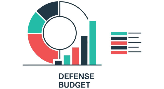 Defense budget visualization pie chart and bar graph illustrating spending allocation