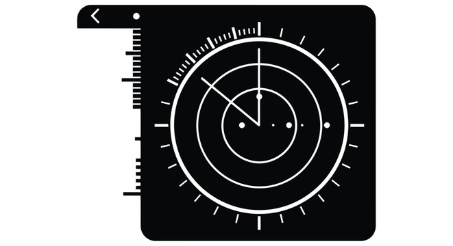 Black radar screen icon with circular display and ruler markings