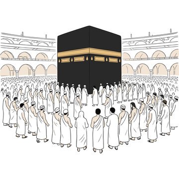 Muslim pilgrims performing Tawaf around the Kaaba in Mecca