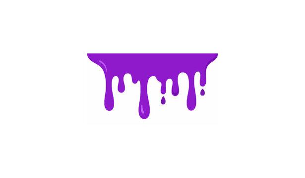 Purple slime dripping cartoon vector illustration chemical goo flowing liquid isolated on white background