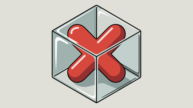 Isometric glass box with 3D error symbol &ndash; Great for cybersecurity warnings, data corruption, or technical support.