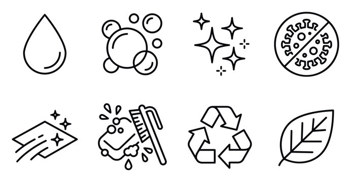 Cleaning concepts and symbols for hygiene water bubbles sparkle and eco friendly with anti virus and recycle icons.