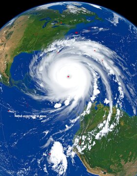 Hurricane over North America.  Satellite view of powerful storm
