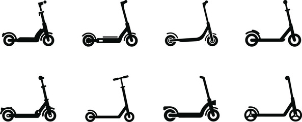 electric scooter silhouette icon set in different shapes on transparent background © Kateryna