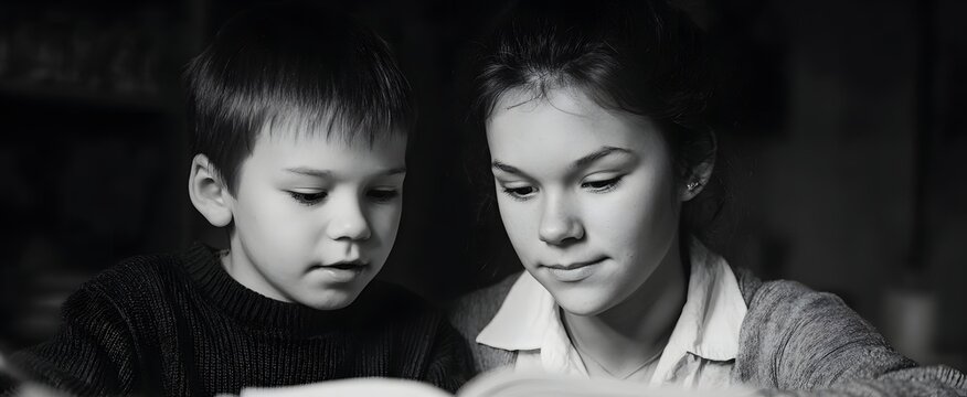 The stepmother patiently guides the child through homework with warmth and care.