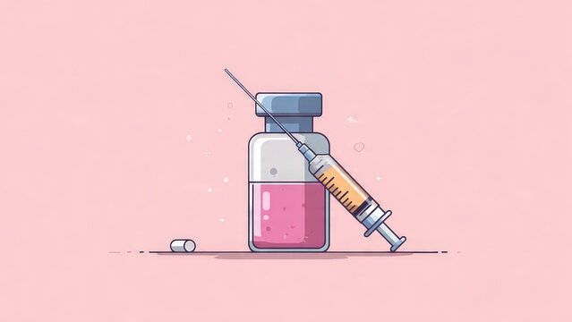 Medical Vaccine Bottle with Syringe and Capsule in Flat Illustration