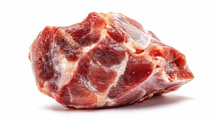 Obraz premium Raw Red Meat Piece with Marbling on White Background for Food and Culinary Use
