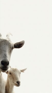 Two White Goats Standing in Bright Overcast Sky with Calm Expression