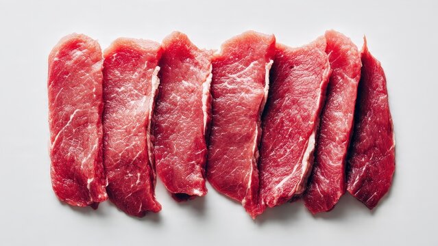 Fresh Raw Beef Steaks on White Surface in Kitchen Setting