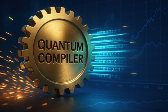 Bright gear symbolizes quantum processing advancement. Visualizes complex calculations, algorithm optimization, and data analysis.
