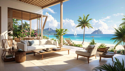 Fototapeta premium Beachfront terrace vacation