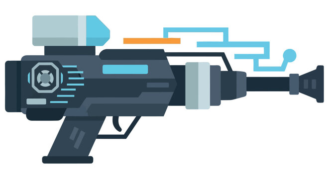 Stylized ray gun illustration with a futuristic design and vibrant color scheme