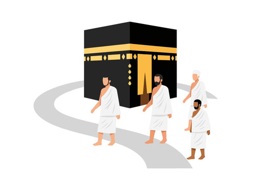 Muslim Pilgrims Walking Around Kaaba During Hajj Ritual
