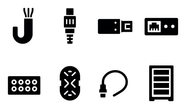 Network icons with cable usb port solid