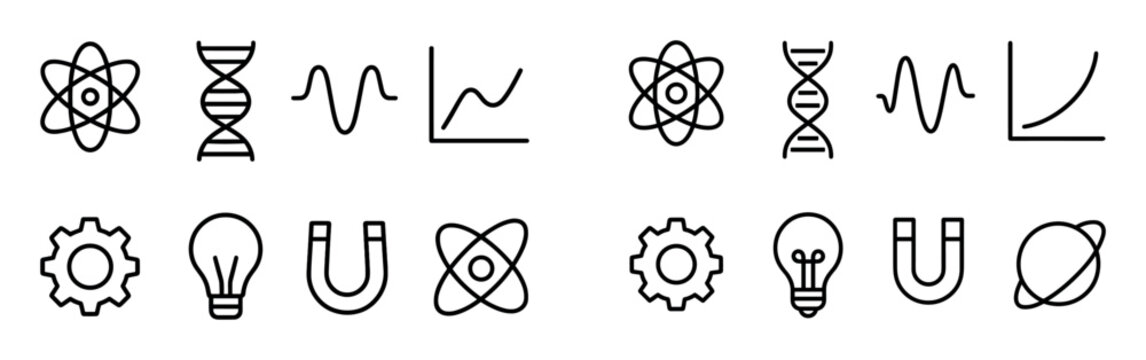 Science icons with atom dna wave outline