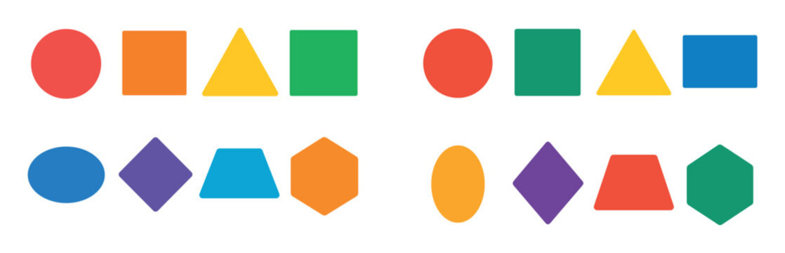 Geometric icons with circle square triangle flat