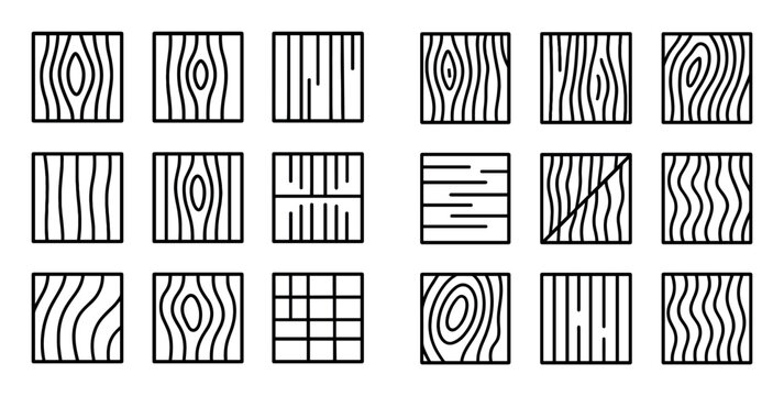 Wood pattern icons with grain square and plank outline