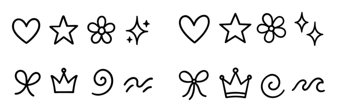 Decorative icons with heart star flower outline