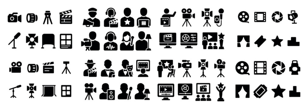 Media icons with camera tripod clapper flat