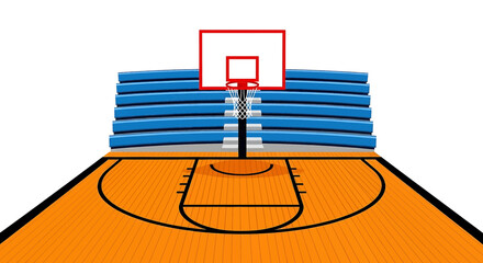 Basketball court with hoop and bleachers illustration © Mamun