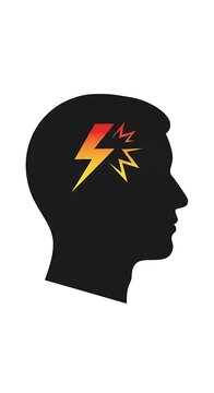 Head silhouette with lightning bolt representing a headache.