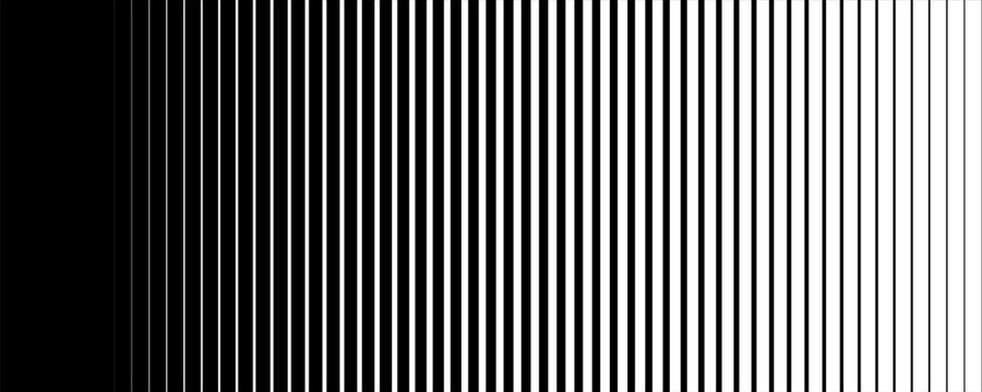 Striped halftone gradation texture. Fading vertical line gradient background. Repeating pattern backdrop. Black halftone parallel lines backdrop for overlay, print, cover, graphic design.Vector 