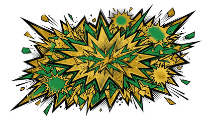 Fototapeta premium Grunge Dot Gold and Green Pop Art Crash Vector featuring Chaotic Multi-Layer Design