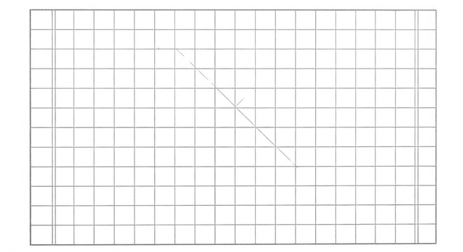 A white grid pattern on a black background, featuring a single, diagonal line segment, crossing through several, squares of the, graph paper