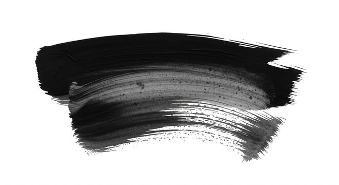 A wide, horizontal brushstroke of thick grey paint with visible bristle texture and uneven edges isolated on a solid black background