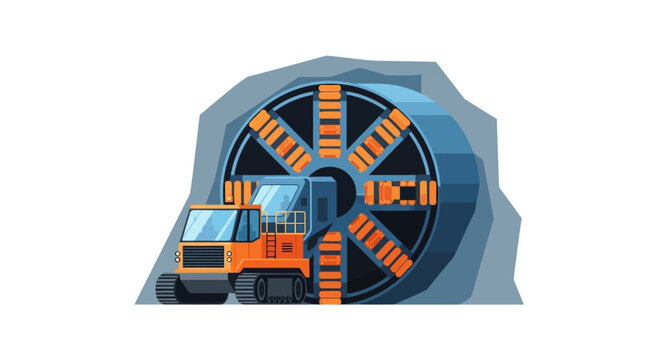 Tunnel Boring Machine (TBM) and Construction Vehicle Illustration for Mining and Infrastructure Projects