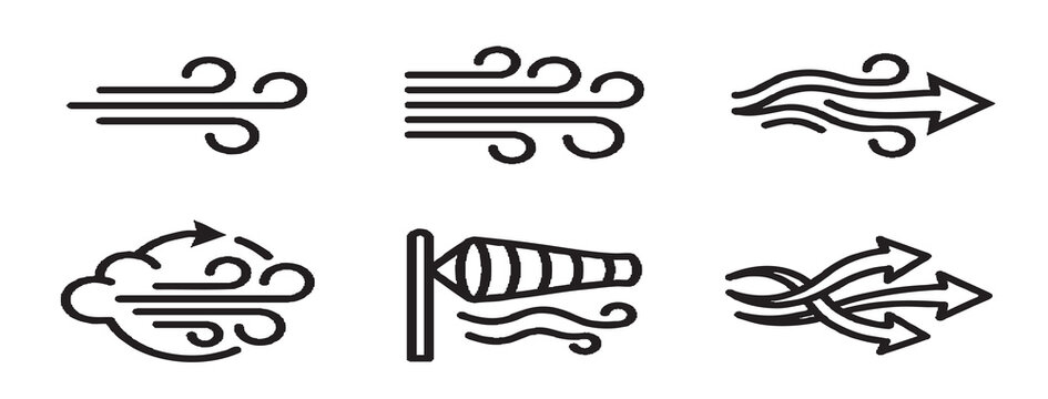 Weather forecast icons show wind direction and speed with arrows and clouds 055