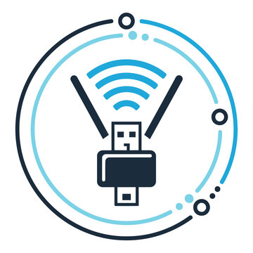 Digital wireless signal transmission from a USB dongle device within a circular network graphic icon