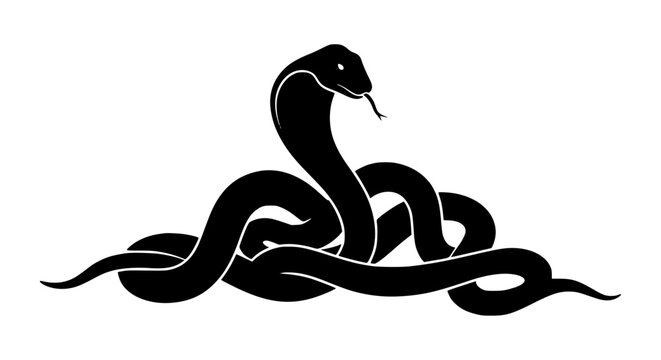 Black Cobra Snake Silhouette Coiled and Ready to Strike Vector Illustration