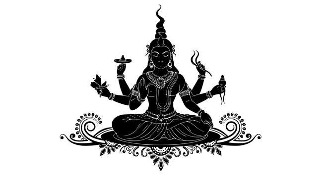 Lord Shiva silhouette illustration sitting in meditation pose for spiritual design