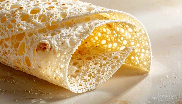 Traditional neer dosa. Close up of soft lacy rice pancake a gluten free South Indian delicacy.