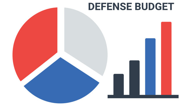 Defense budget visualization pie chart and bar graph illustrating financial allocation