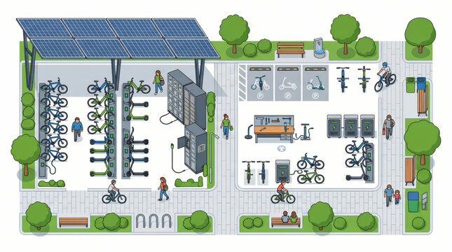 Modern Micro Mobility Charging Hub Smart City Top View Vector