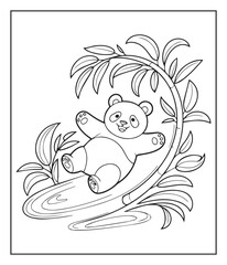 Cute and funny animal panda black line art vector coloring page for kids, Ready to print outline illustration for activity book design © Vect Village