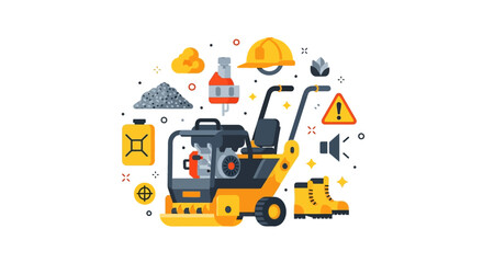 Naklejka premium Construction Equipment and Industrial Safety Gear Icons Set - Flat Vector Illustration