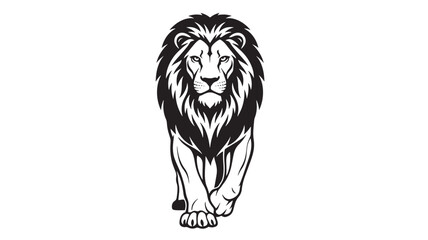 Lion head tattoo style emblem with roaring mane illustration in black and white vector line art featuring animal icon, wildlife, big cat with © Harry 
